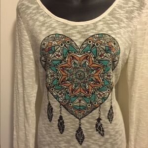 DREAMCATCHER Heart Tribal Boho Western Coastal Cowgirl Top NWT Sz Lg NEW